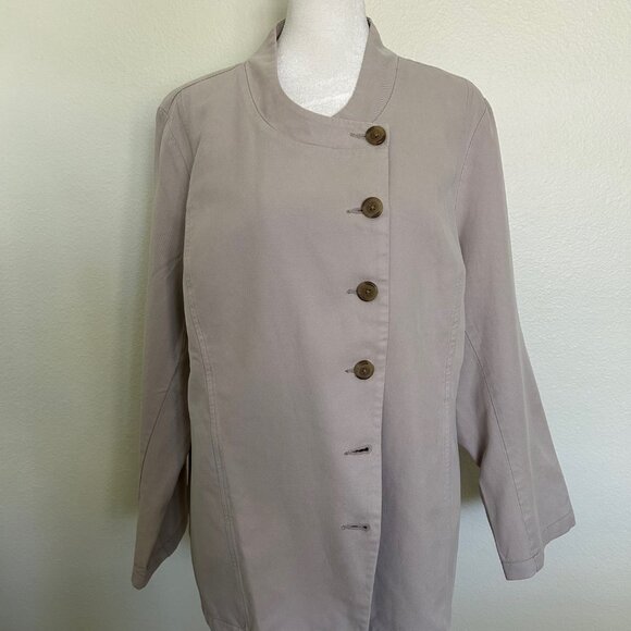 J. Jill Pure Jill Elements Draped-Front Jacket Womens SZL Beige Cotton Button - Picture 1 of 8